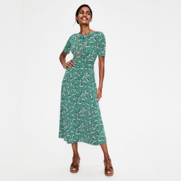 Boden Dresses & Skirts - Boden Women’s Ava Jersey Midi Dress Green Floral Short Sleeves - 10P